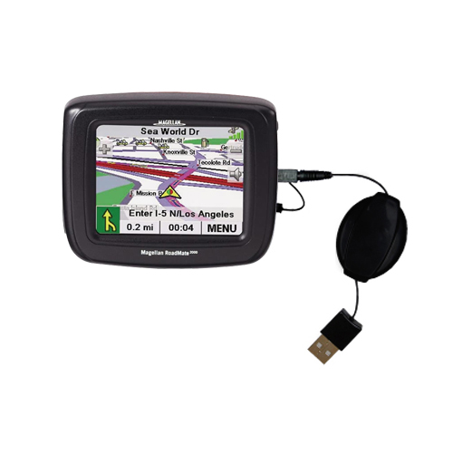 Retractable USB Power Port Ready charger cable designed for the Magellan Roadmate 2000 and uses TipExchange