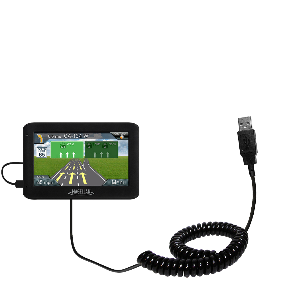 Coiled USB Cable compatible with the Magellan RoadMate 2520 / 2525 / 2535