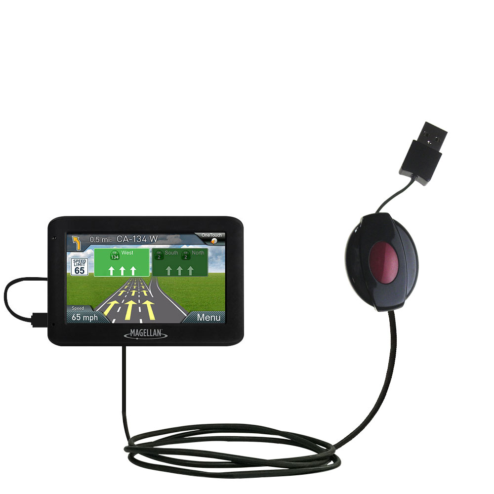Retractable USB Power Port Ready charger cable designed for the Magellan Roadmate 2620 / 2620-LM and uses TipExchange