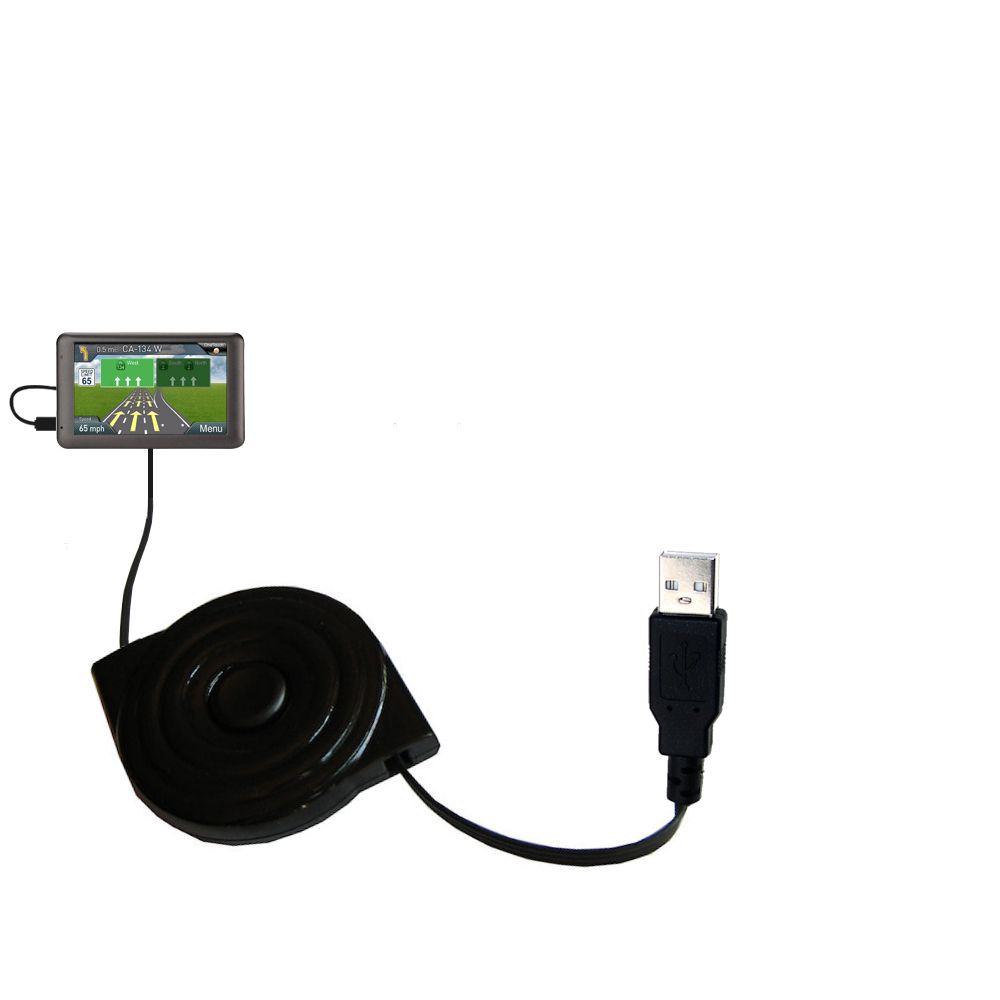 Retractable USB Power Port Ready charger cable designed for the Magellan RoadMate 6230 Dashcam and uses TipExchange