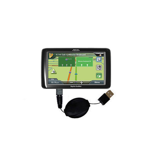Retractable USB Power Port Ready charger cable designed for the Magellan Roadmate 9055 and uses TipExchange
