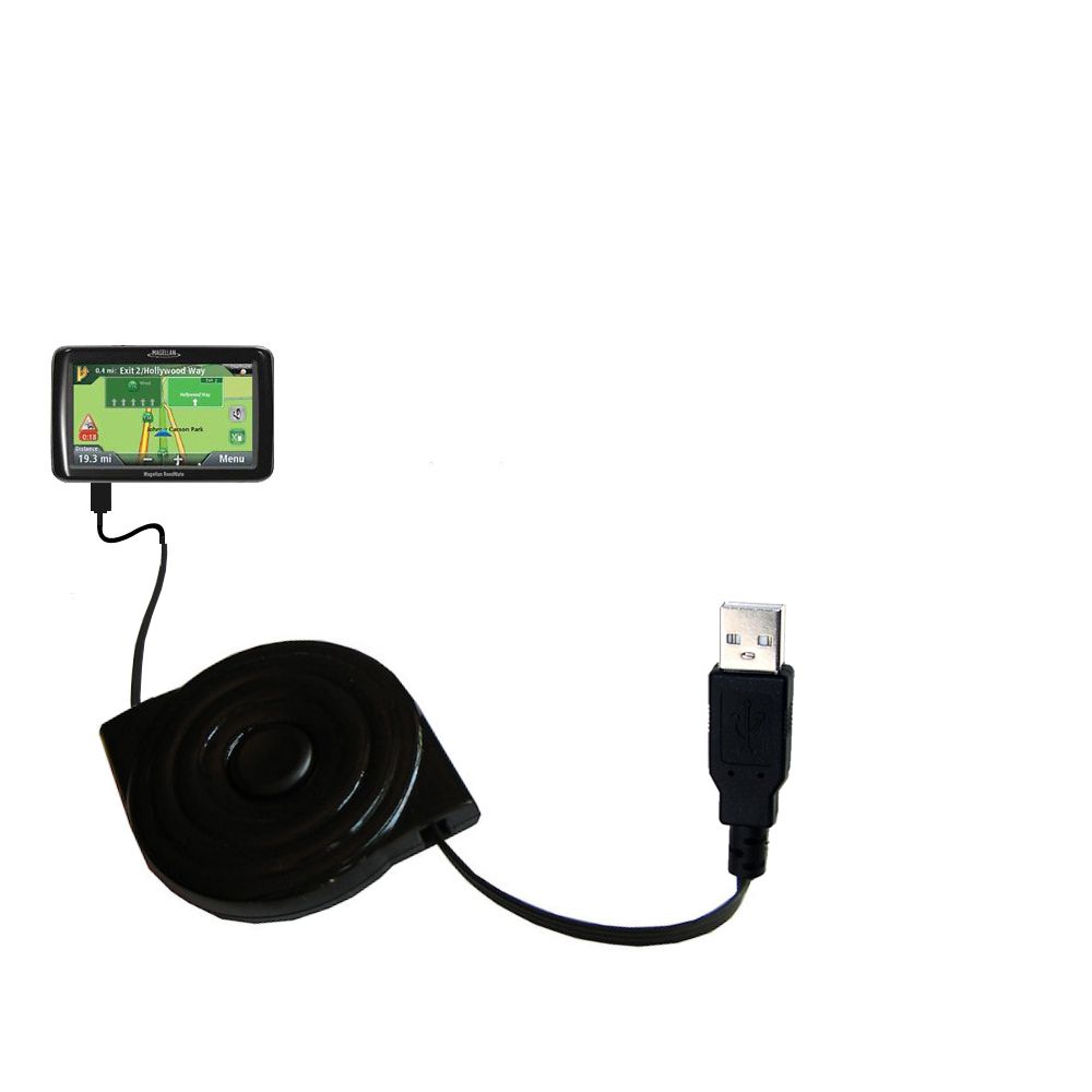 Retractable USB Power Port Ready charger cable designed for the Magellan RoadMate 9212T / 9200 LM and uses TipExchange