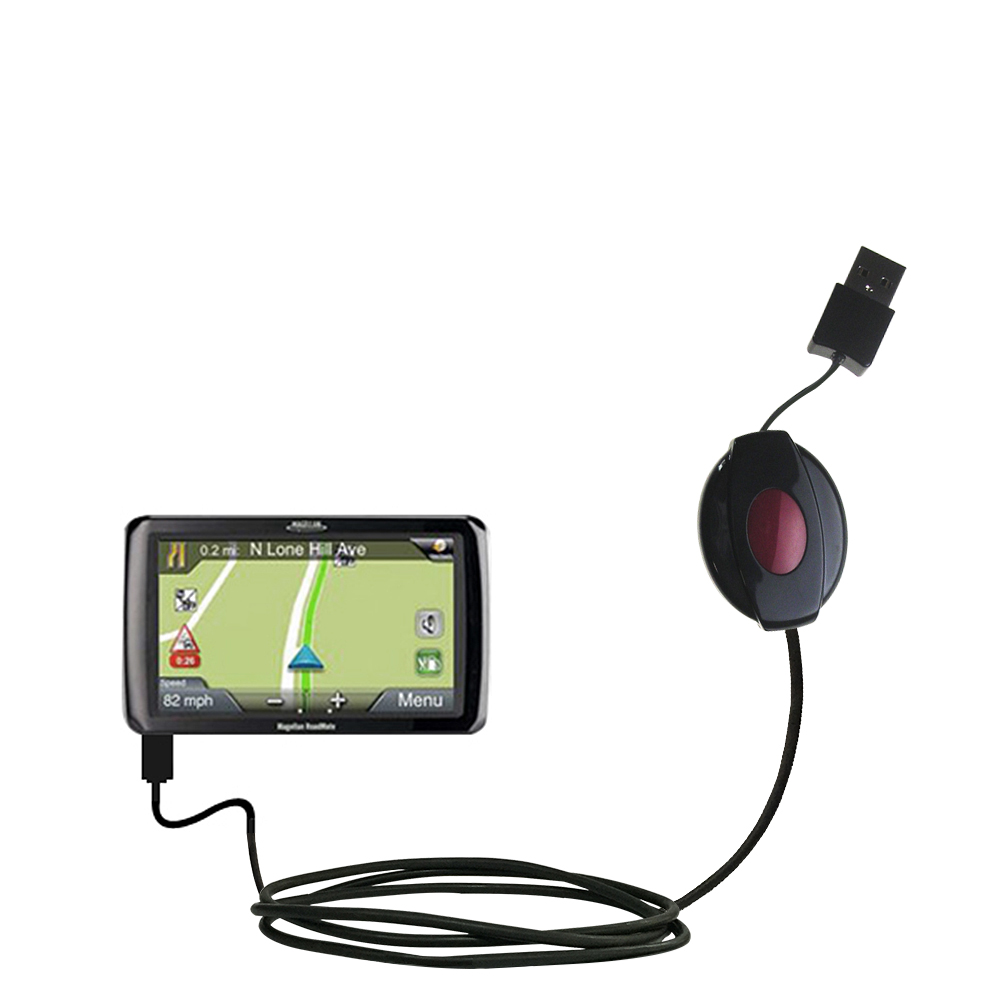 Retractable USB Power Port Ready charger cable designed for the Magellan Roadmate 9250 T LM and uses TipExchange