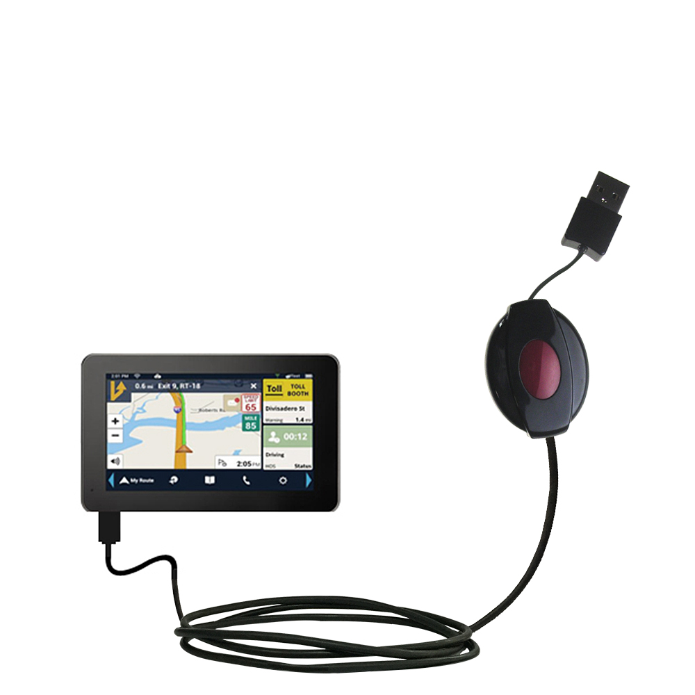 Retractable USB Power Port Ready charger cable designed for the Magellan Roadmate Commercial 5190T-LM and uses TipExchange