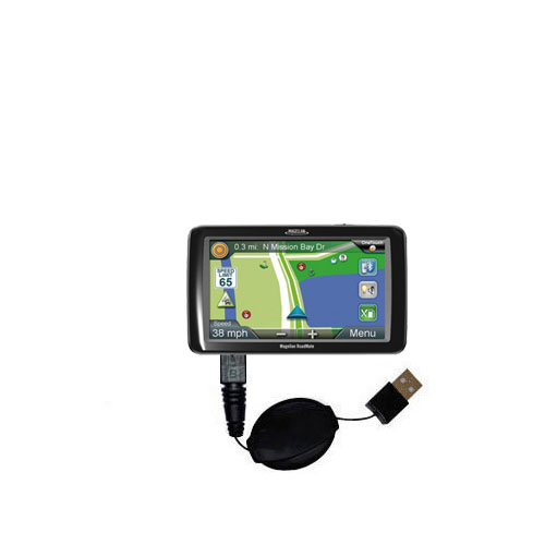 Retractable USB Power Port Ready charger cable designed for the Magellan Roadmate Pro 9165T and uses TipExchange