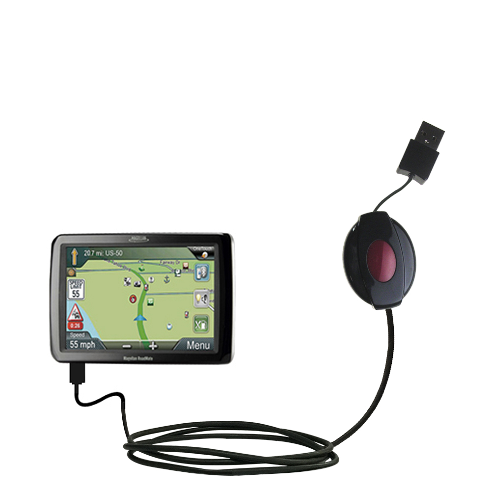 Retractable USB Power Port Ready charger cable designed for the Magellan Roadmate RV9365T-LMB and uses TipExchange