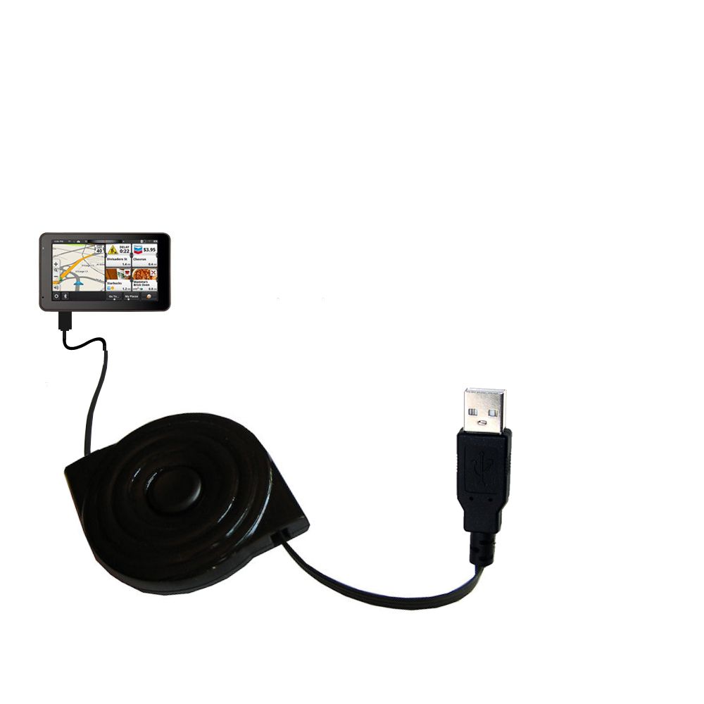 Retractable USB Power Port Ready charger cable designed for the Magellan SmartGPS 5390 / 5295 and uses TipExchange