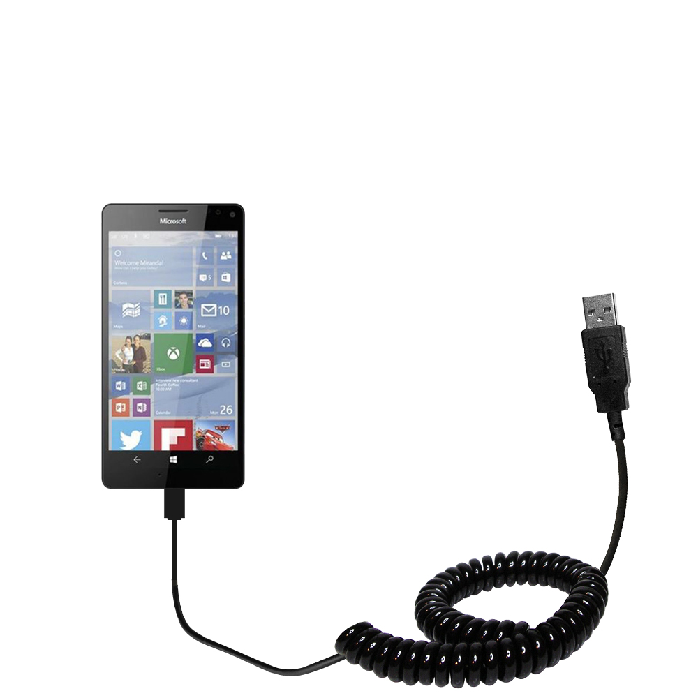 Coiled Power Hot Sync USB Cable suitable for the Microsoft Lumia 950 XL with both data and charge features - Uses Gomadic TipExchange Technology