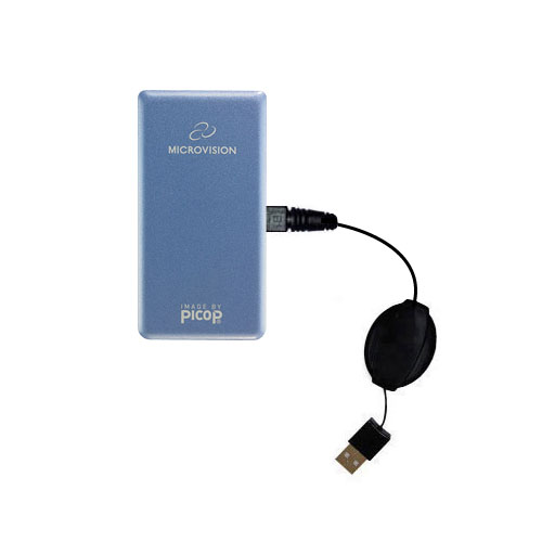 Retractable USB Power Port Ready charger cable designed for the Microvision ShowWX Laser Pico and uses TipExchange