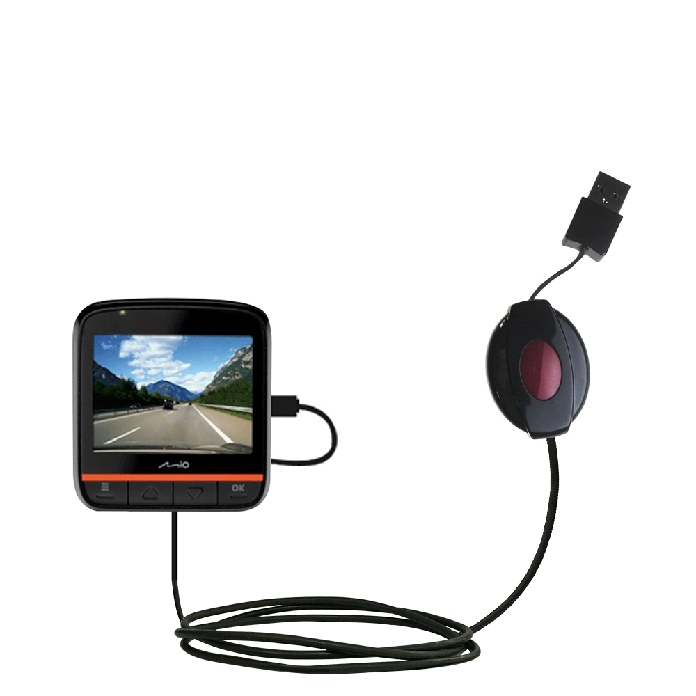 Retractable USB Power Port Ready charger cable designed for the Mio MiVue 358 / 388 and uses TipExchange