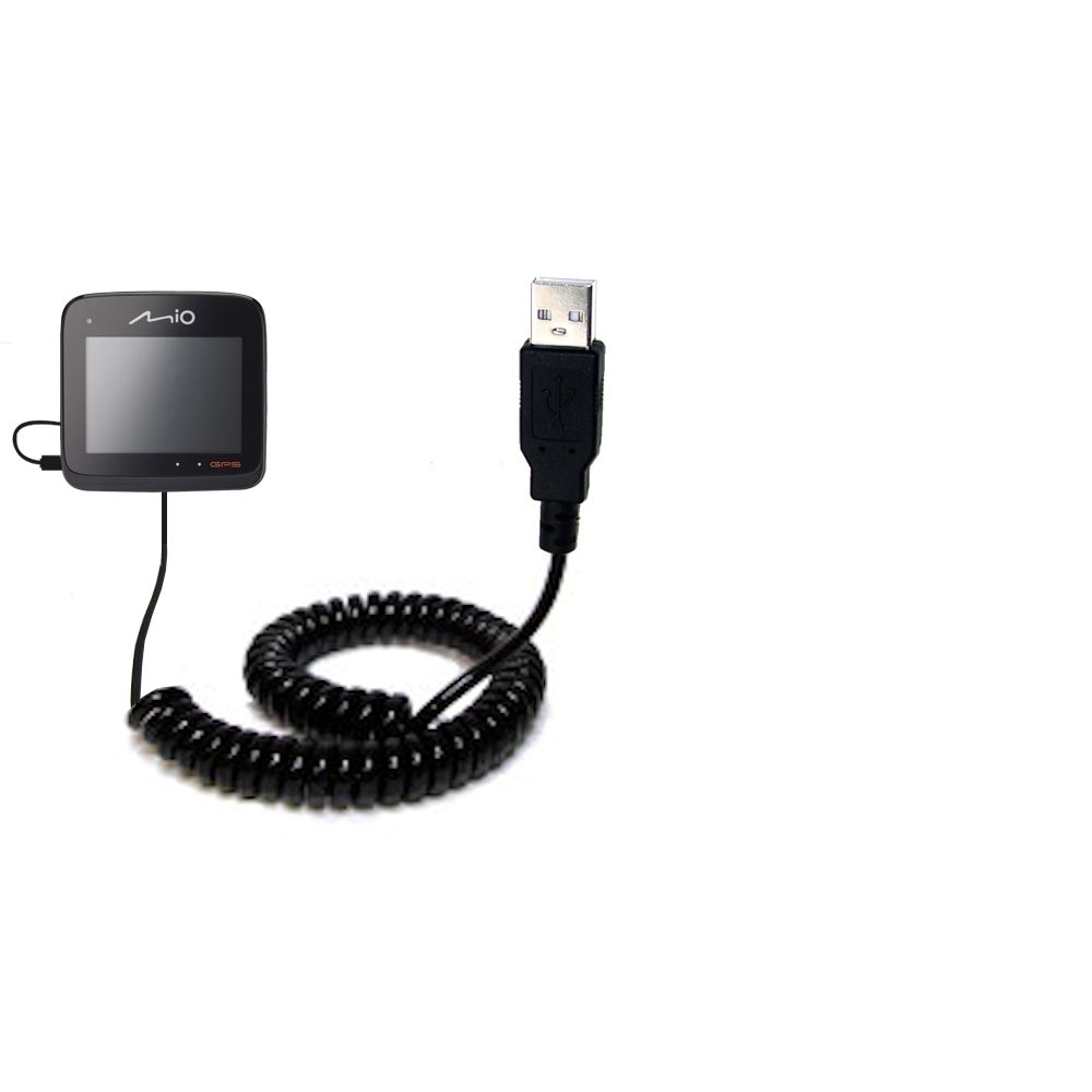 Coiled USB Cable compatible with the Mio MiVue 528 / 538 / 568 Touch