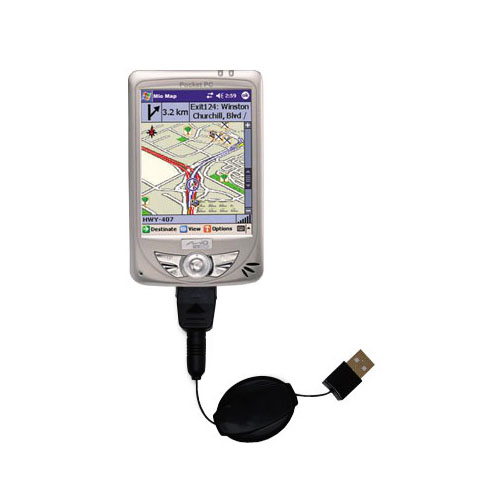 Retractable USB Power Port Ready charger cable designed for the Mio 168RS and uses TipExchange