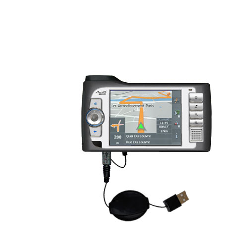 Retractable USB Power Port Ready charger cable designed for the Mio 269 Plus and uses TipExchange