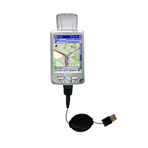 Retractable USB Power Port Ready charger cable designed for the Mio 3830 MiTAC and uses TipExchange