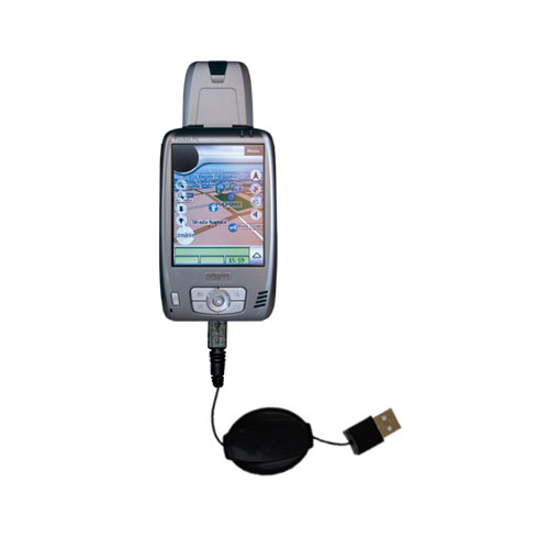 Retractable USB Power Port Ready charger cable designed for the Mio A201 and uses TipExchange