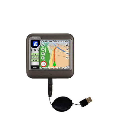 Retractable USB Power Port Ready charger cable designed for the Mio C230 and uses TipExchange