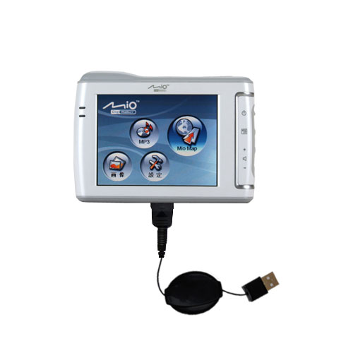 Retractable USB Power Port Ready charger cable designed for the Mio C310 and uses TipExchange