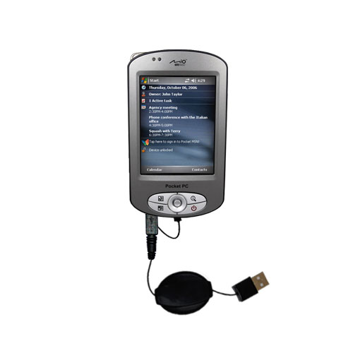 Retractable USB Power Port Ready charger cable designed for the Mio C710 C720 C720t and uses TipExchange