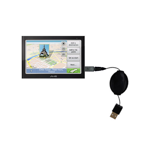 Retractable USB Power Port Ready charger cable designed for the Mio C728 and uses TipExchange