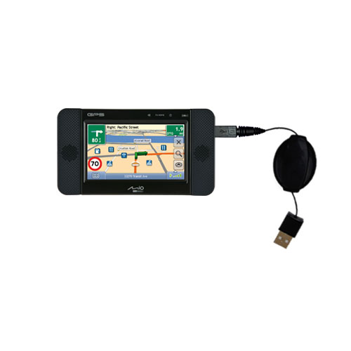 Retractable USB Power Port Ready charger cable designed for the Mio C810 and uses TipExchange