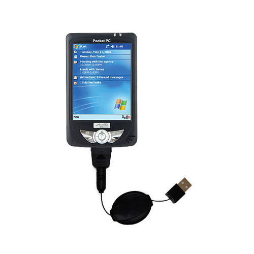 Retractable USB Power Port Ready charger cable designed for the Mio DigiWalker 336i and uses TipExchange