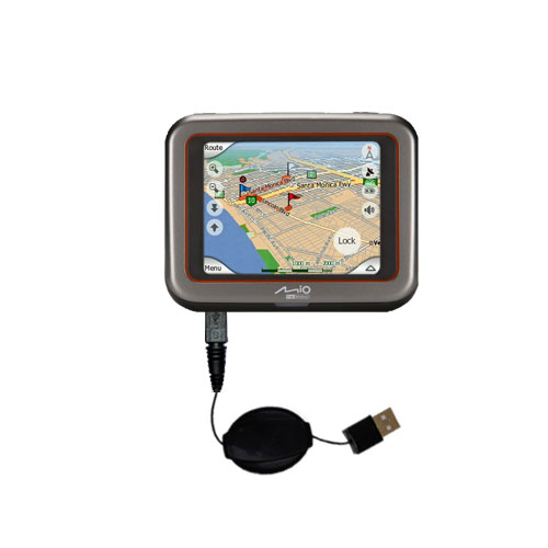 Retractable USB Power Port Ready charger cable designed for the Mio DigiWalker C220 and uses TipExchange