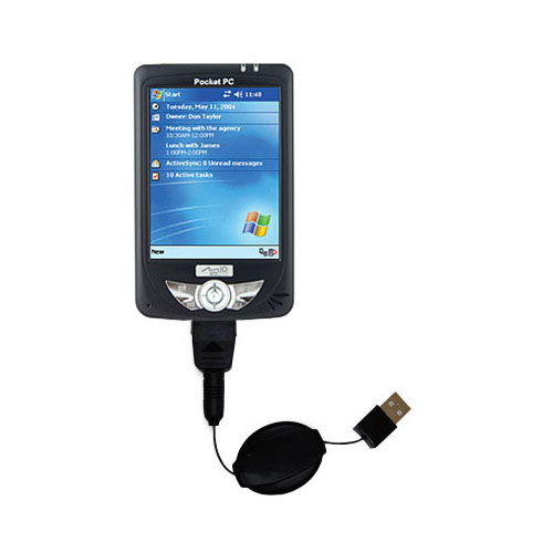 Retractable USB Power Port Ready charger cable designed for the Mio 336 336BT and uses TipExchange