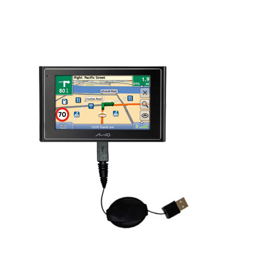 Retractable USB Power Port Ready charger cable designed for the Mio Moov 300 and uses TipExchange