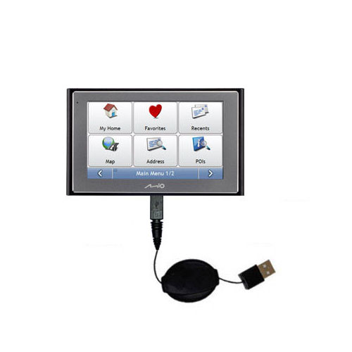 Retractable USB Power Port Ready charger cable designed for the Mio Moov 500 and uses TipExchange