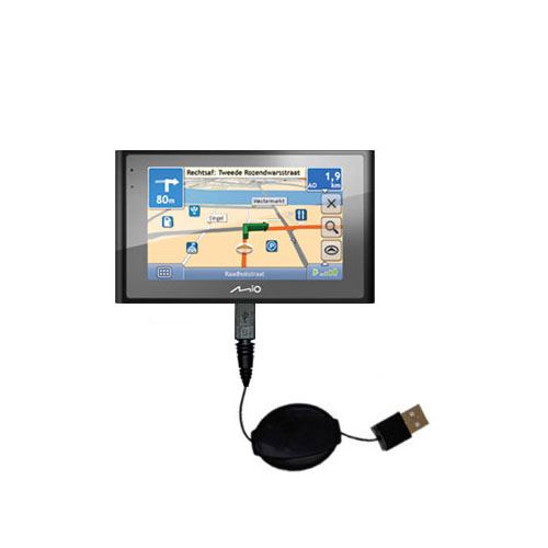 Retractable USB Power Port Ready charger cable designed for the Mio Moov 560 and uses TipExchange