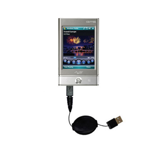 Retractable USB Power Port Ready charger cable designed for the Mio P360 and uses TipExchange