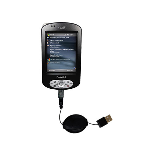 Retractable USB Power Port Ready charger cable designed for the Mio P550 and uses TipExchange