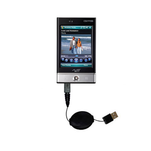 Retractable USB Power Port Ready charger cable designed for the Mio P560 and uses TipExchange