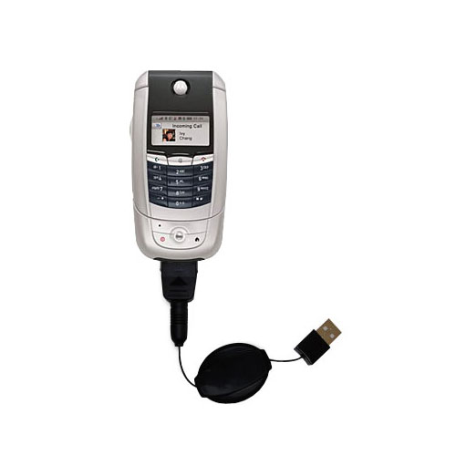 Retractable USB Power Port Ready charger cable designed for the Motorola A780 and uses TipExchange