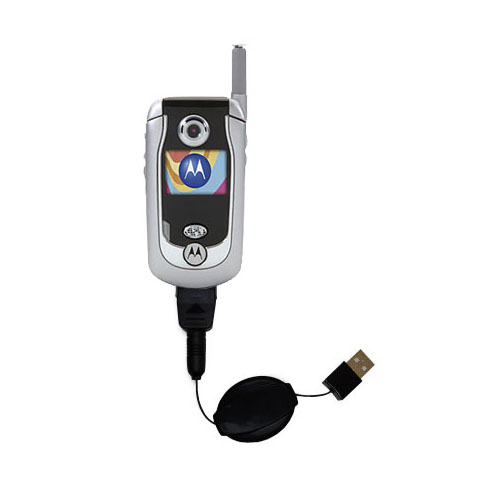 Retractable USB Power Port Ready charger cable designed for the Motorola A840 and uses TipExchange