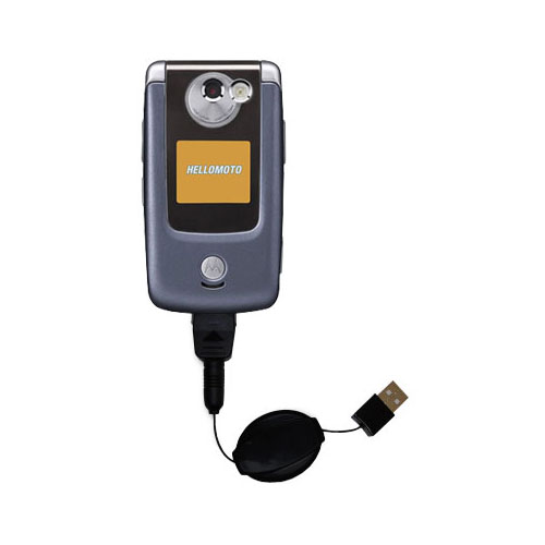 Retractable USB Power Port Ready charger cable designed for the Motorola A910 and uses TipExchange