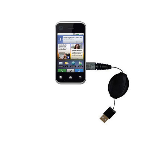 Retractable USB Power Port Ready charger cable designed for the Motorola Backflip and uses TipExchange
