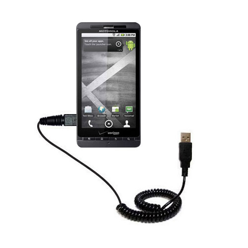 Coiled Power Hot Sync USB Cable suitable for the Motorola Daytona with both data and charge features - Uses Gomadic TipExchange Technology