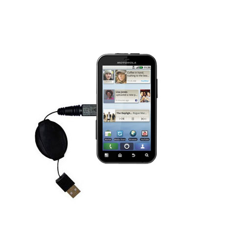 Retractable USB Power Port Ready charger cable designed for the Motorola DEFY and uses TipExchange