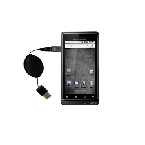 Retractable USB Power Port Ready charger cable designed for the Motorola DROID and uses TipExchange