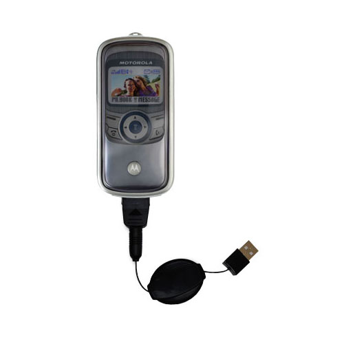 Retractable USB Power Port Ready charger cable designed for the Motorola E380 and uses TipExchange