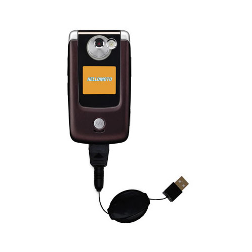 Retractable USB Power Port Ready charger cable designed for the Motorola E895 and uses TipExchange