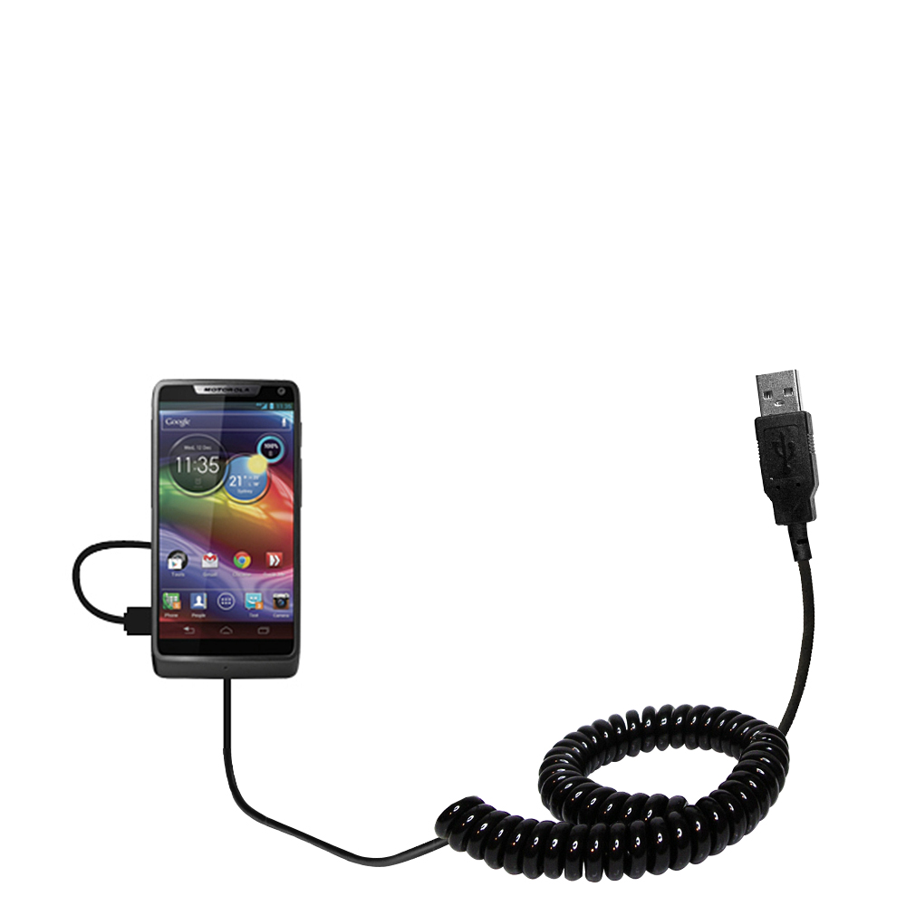 Coiled Power Hot Sync USB Cable suitable for the Motorola Electrify M XT905 with both data and charge features - Uses Gomadic TipExchange Technology