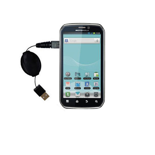 Retractable USB Power Port Ready charger cable designed for the Motorola Electrify and uses TipExchange