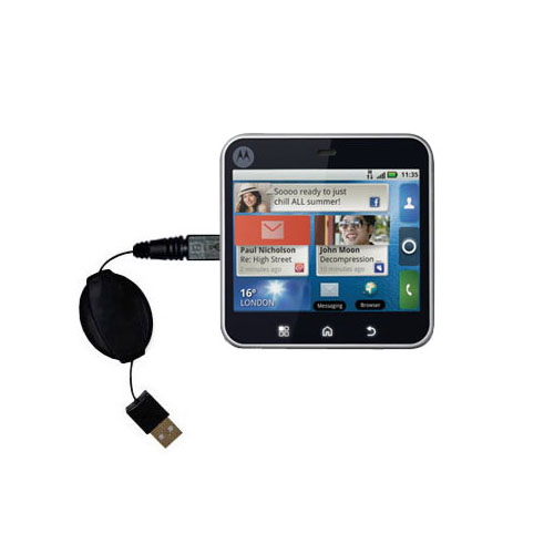 Retractable USB Power Port Ready charger cable designed for the Motorola FLIPOUT and uses TipExchange
