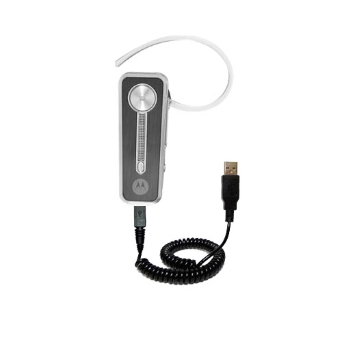 Coiled Power Hot Sync USB Cable suitable for the Motorola H780 with both data and charge features - Uses Gomadic TipExchange Technology