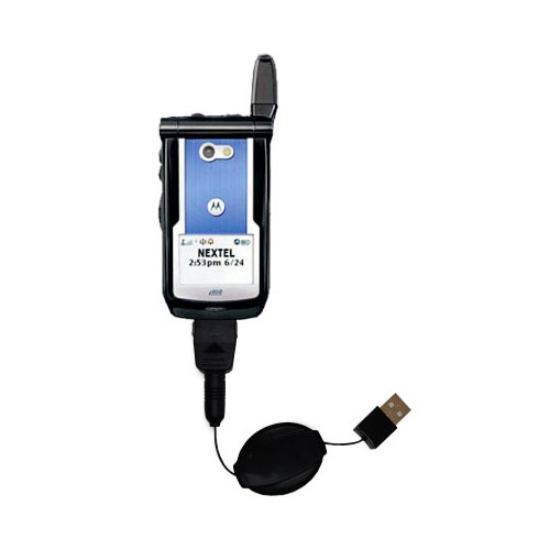 Retractable USB Power Port Ready charger cable designed for the Motorola i860 and uses TipExchange