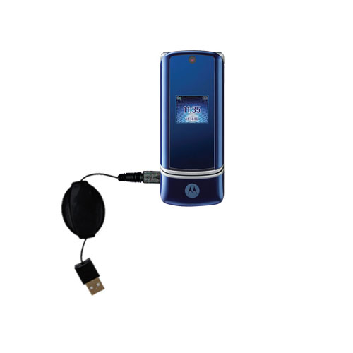 Retractable USB Power Port Ready charger cable designed for the Motorola KRZR K1 and uses TipExchange
