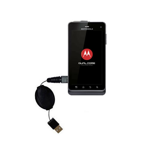Retractable USB Power Port Ready charger cable designed for the Motorola MILESTONE 3 and uses TipExchange