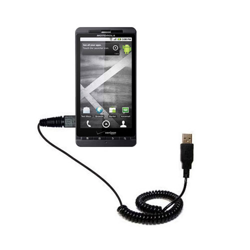 Coiled Power Hot Sync USB Cable suitable for the Motorola Milestone X with both data and charge features - Uses Gomadic TipExchange Technology